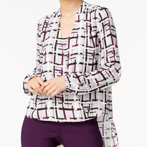 Alfani Women's Geometric Print Blouse - White and Purple